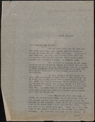 Mary Donovan typed letter (copy) to John Dos Passos, Boston, Mass., March 28, 1927