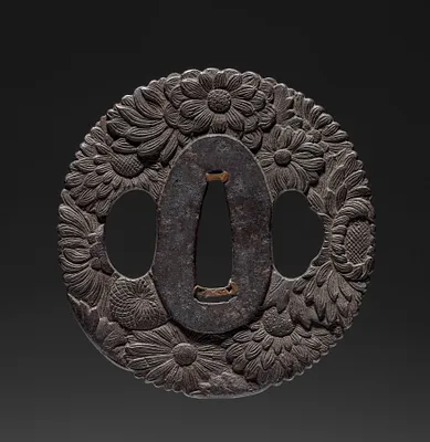 Sword Guard (Tsuba) with Chrysanthemums