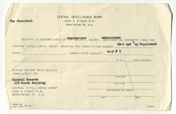 Document Receipt, Central Intelligence Agency