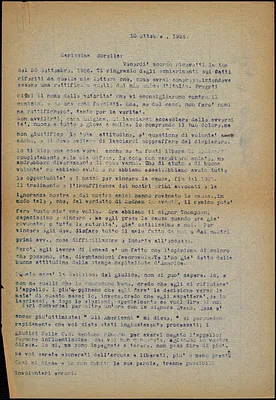 Bartolomeo Vanzetti typed letter (copy) to Luigia Vanzetti, [Charlestown], 10 October 1926