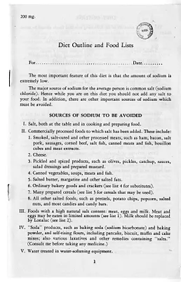 Diet Outline and Food Lists for Low Sodium Diet