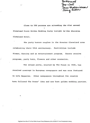 41st Annual Cleveland Press Golden Wedding Party [Pool Report]