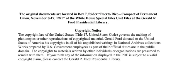 Puerto Rico - Compact of Permanent Union, November 8-19, 1975