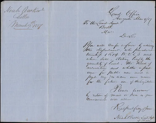 Noah Barker to W. A. Harrington, 9 March 1857