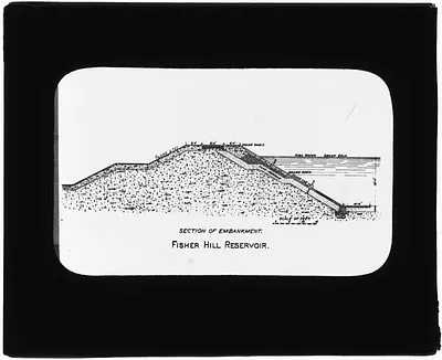Distribution Department, Fisher Hill Reservoir, section of embankment (engineering plan), Mass., ca. 1885