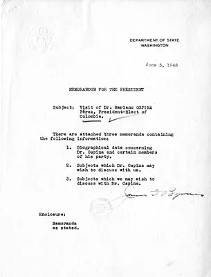Memorandum from Secretary of State James Byrnes to President Harry S. Truman, with Attachments