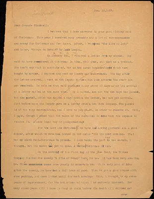 Bartolomeo Vanzetti typed letter (copy) to Alice Stone Blackwell, [Charlestown], 10 January 1927