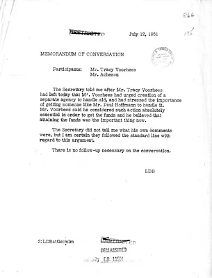 Memorandum of Conversation with Secretary of State Dean Acheson and Mr. Tracy Vorhees