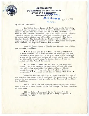 Letter from Secretary of the Interior Oscar Chapman to President Harry S. Truman with Attachments