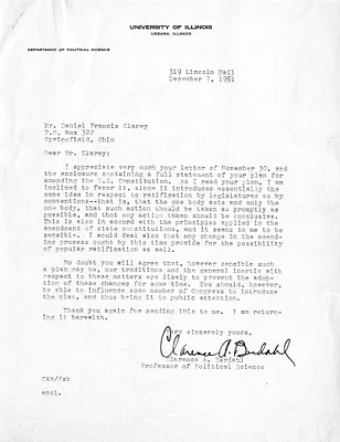Letter from Clarence Berdahl to Daniel F. Clancy, with Attachment