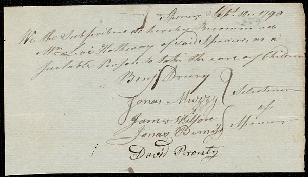 James Murry indentured to apprentice with Levi Hathway of Spencer, 20 February 1799