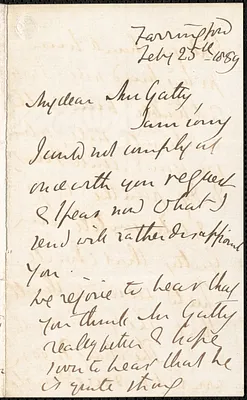 Emily Tennyson autograph letter signed to Mrs. Gatty, Farringford, [Isle of Wight], 25 February 1859