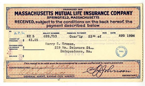 Premium Receipt, Massachusetts Mutual Life Insurance Company