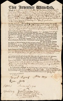 Mary Kirkland indentured to apprentice with John Morey of Roxbury, 29 July 1745