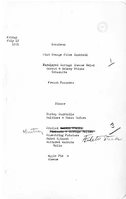 White House Luncheon and Dinner Menu