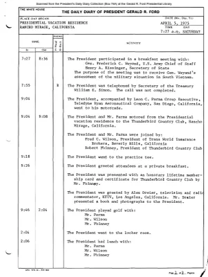 President Gerald R. Ford's Daily Diary, April 05, 1975