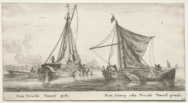 Various Ships and Views of Amsterdam (Verscheÿde Schepen en Gesichten van Amstelredam), Part II:   A Frisian Peat Barge.  The Dÿnop, near the Veensche Peat Pond