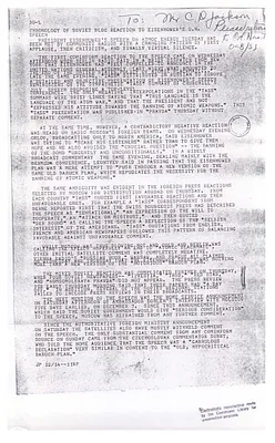 Press Wire, Chronology of Soviet Bloc Reaction to Eisenhower's U. N. Speech