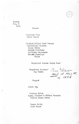 White House Dinner and Supper Menu