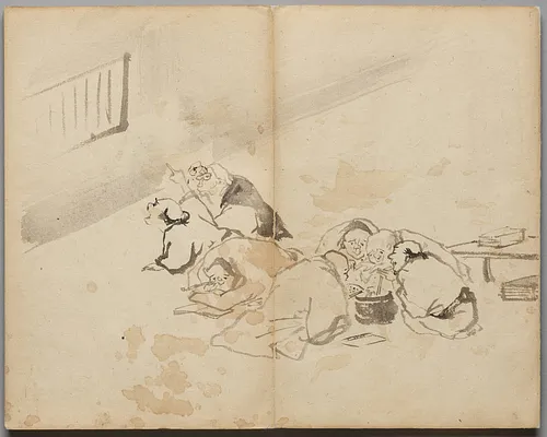 People Dining and Reading from Sketch Album