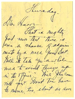Letter from Bess W. Truman to Harry S. Truman
