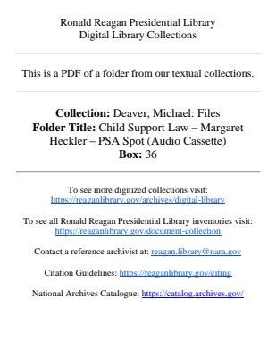 Child Support Law - Margaret Heckler - HHS - PSA Spot (Audio Cassette - Stored in Audiovisual for preservation)