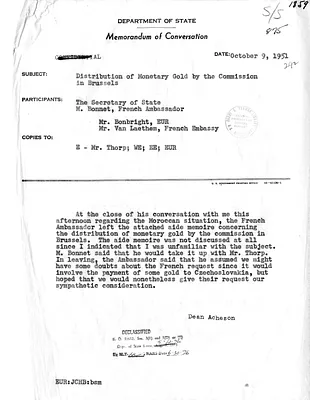 Memorandum of Conversation with Secretary of State Dean Acheson, Ambassador of France Henri Bonnet, Gabriel Van Laethem, and James C. H. Bonbright