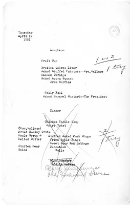 White House Luncheon and Dinner Menu