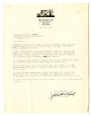 Letter from Kenneth Imel to President Harry S. Truman