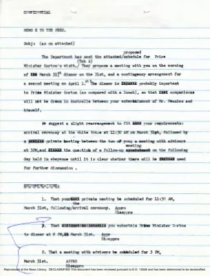 Australia P.M. GORTON VISIT March 31-April 1, 1969