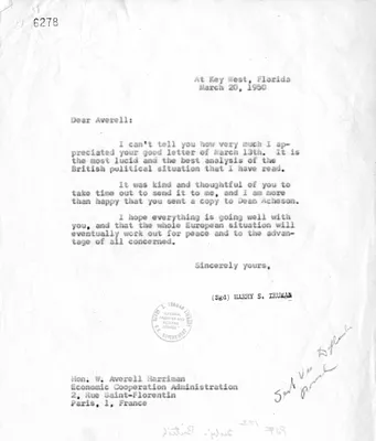 Correspondence Between President Harry S. Truman and Averell Harriman