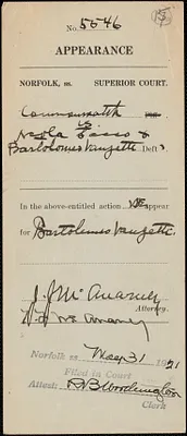 Appearance of Thomas F. McAnarney for Bartolomeo Vanzetti