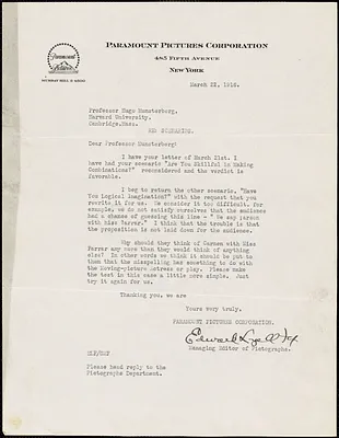 Fox, Edward Lyell, b. 1887 typed letter signed to Hugo Münsterberg, New York, 22 March 1916