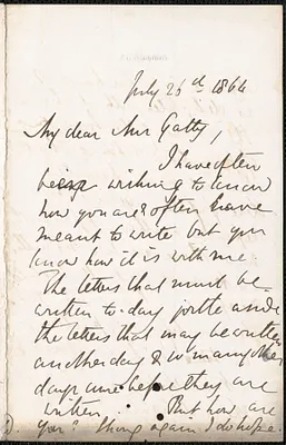 Emily Tennyson autograph letter signed to Mrs. Gatty, Farringford, [Isle of Wight], 26 July 1864
