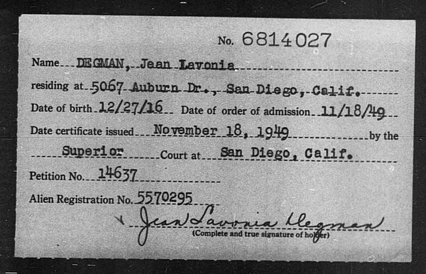 Degman, Jean Lavonia - 1949