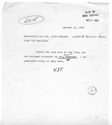 Correspondence Between President Harry S. Truman and India Edwards, with Attachment