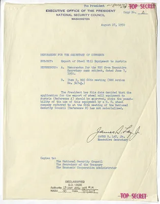 Memorandum from James S. Lay, Jr. to Secretary of Commerce Charles Sawyer