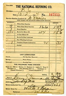 Gas Receipt for Harry S. Truman