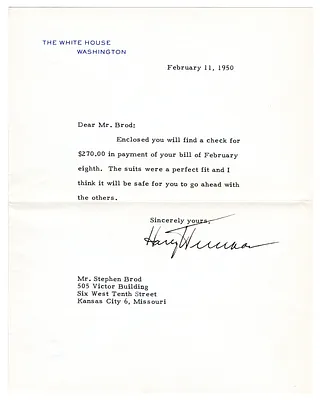 Letter to Stephen Brod from President Harry S. Truman