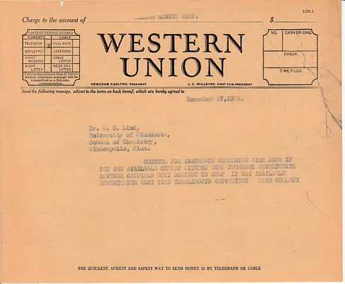 Telegram to S.C. Lind, December 27, 1929