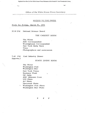 Pools for Friday, March 21, 1975 [Pool Assignments]