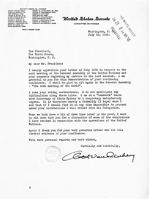 Letter from Senator Arthur Vandenberg to President Harry S. Truman