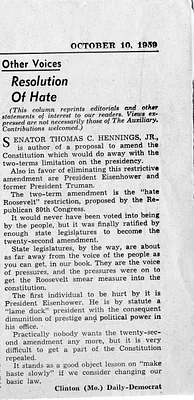 Newspaper Article, Clinton (Missouri) Daily Democrat, Resolution of Hate
