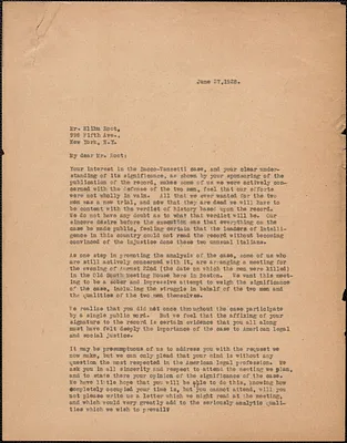 Gardner Jackson typed letter (copy) to Elihu Root, [Boston, Mass.], June 27, 1928