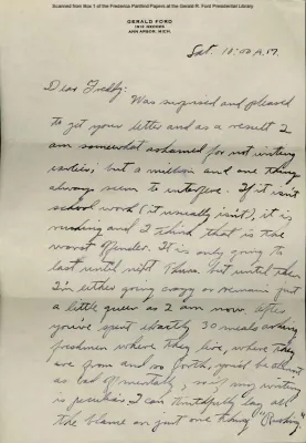 Ford, Gerald R. Letter, 09/30/1933