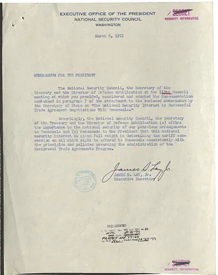 Memorandum from James S. Lay, Jr. to President Harry S. Truman with Attachment