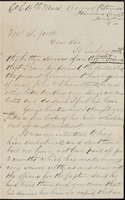 Letter from Edward E. Brown, Harrisons Landing, James River Va., to Thomas Jubb, West Chelmsford, Mass.
