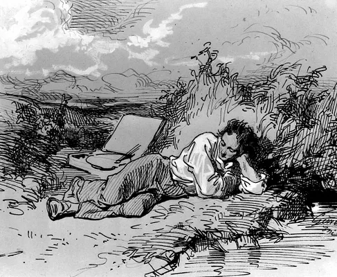 Young Artist Asleep by a Stream