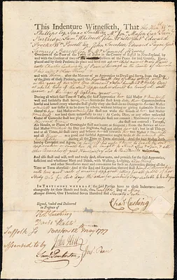 Mary Harris indentured to apprentice with Charles Cushing of Pownalborough, 1777