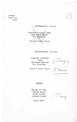 White House Luncheon and Dinner Menu
